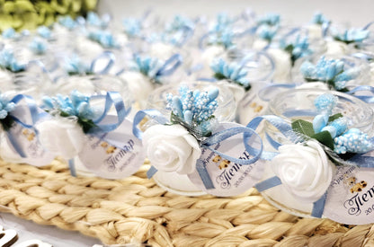 Velas personalizadas recuerdos de bautizo o boda para invitados, con aroma y color a elección