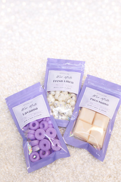 Tres aromas de wax melts 50 g cada uno para ambientar el hogar