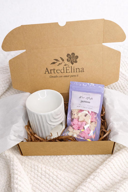 Set quemador de cera con wax melts jazmín 50g