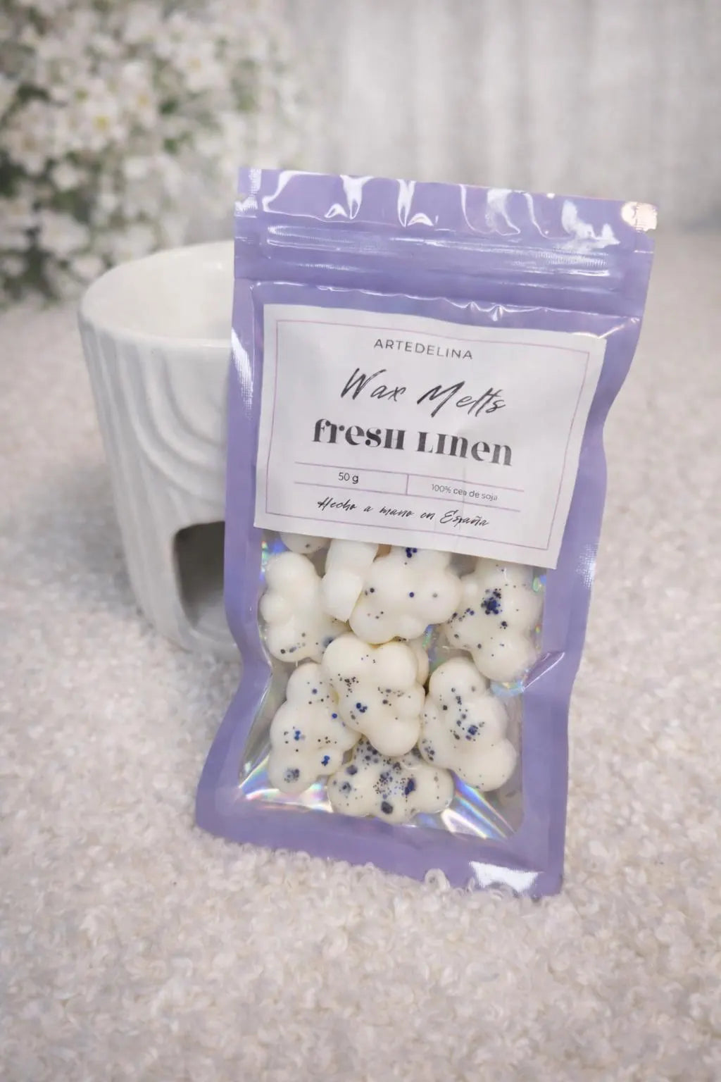 Kit Quemador de Cera con Wax Melts Aroma Fresh linen 50g