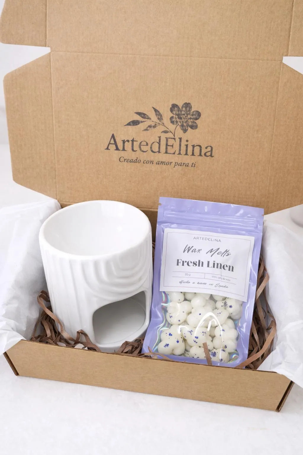 Kit Quemador de Cera con Wax Melts Aroma Fresh linen 50g