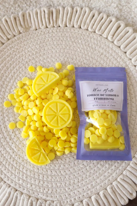 Wax melts de cera de soja con aroma a limón y frambuesa
