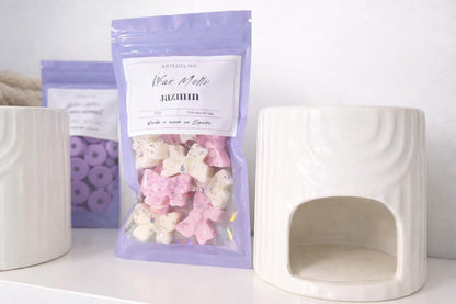 Set quemador de cera con wax melts jazmín 50g