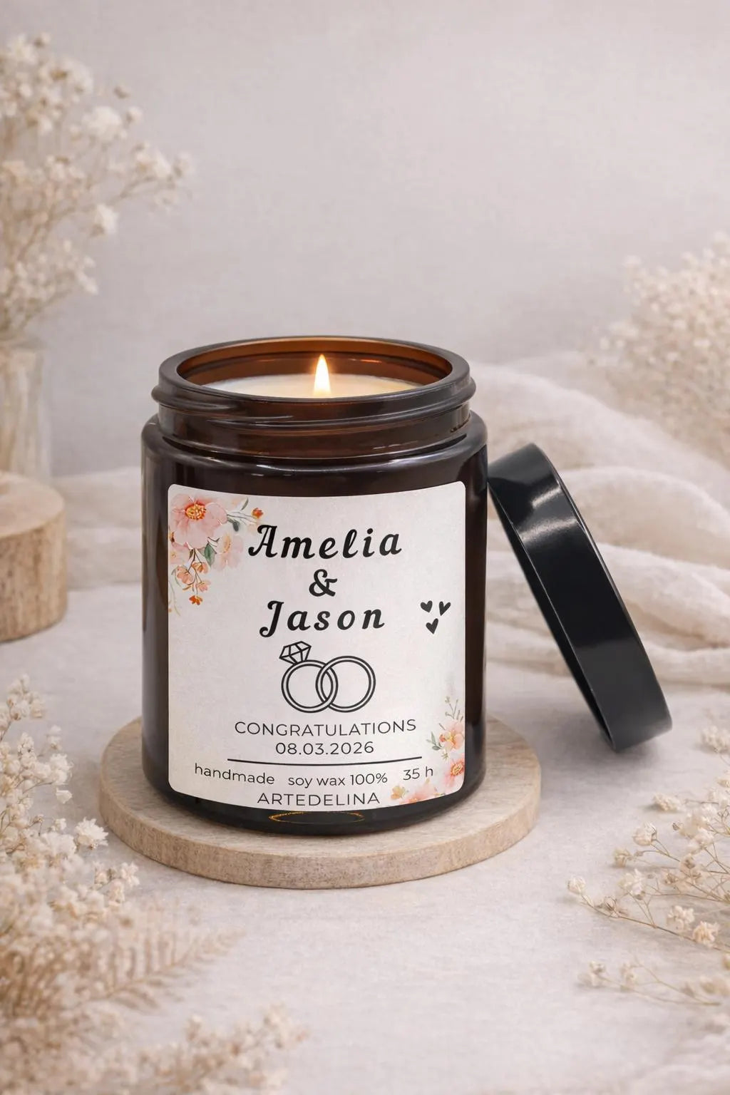 Vela Personalizada de Cera de Soja con Aroma a Elección – Regalo para Boda o Compromiso