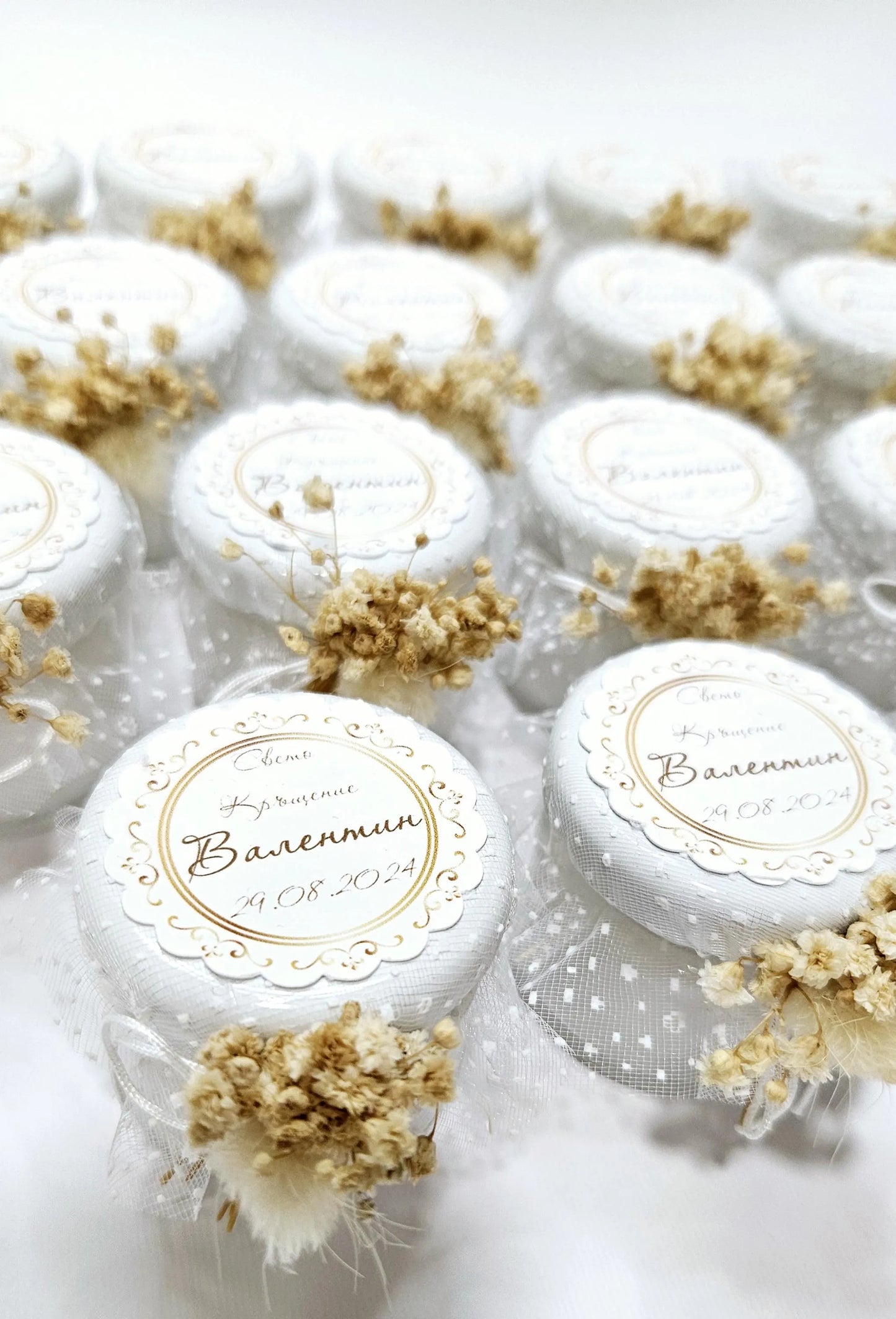 Velas personalizadas de soja para invitados, recuerdos de boda o bautizo con nombre y fecha estilo boho rústico