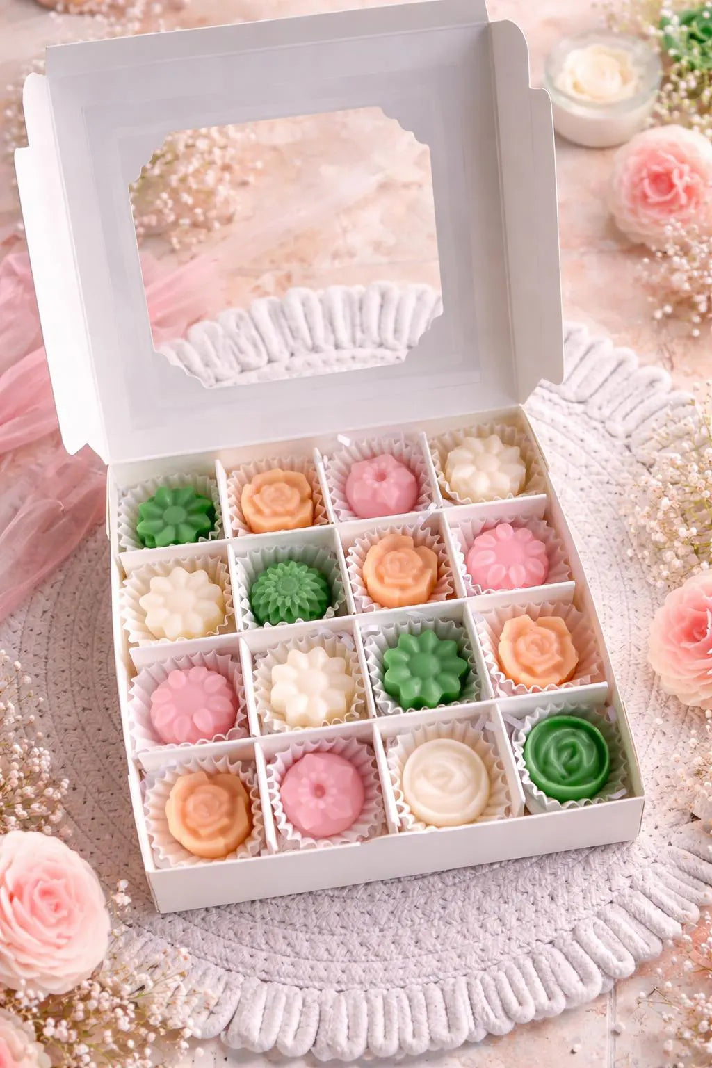 Caja de wax melts en forma de flores