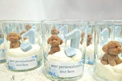 Vela personalizada de osito perrito, recuerdo para fiesta primer cumpleaños