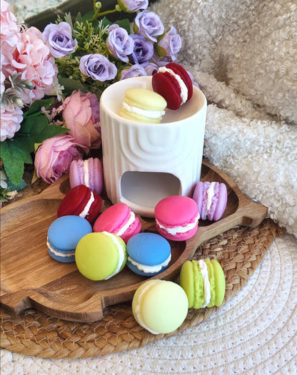 Cera de soja derretida en forma de macarons franceses, set en caja de 6 wax melts con aromas sorpresa