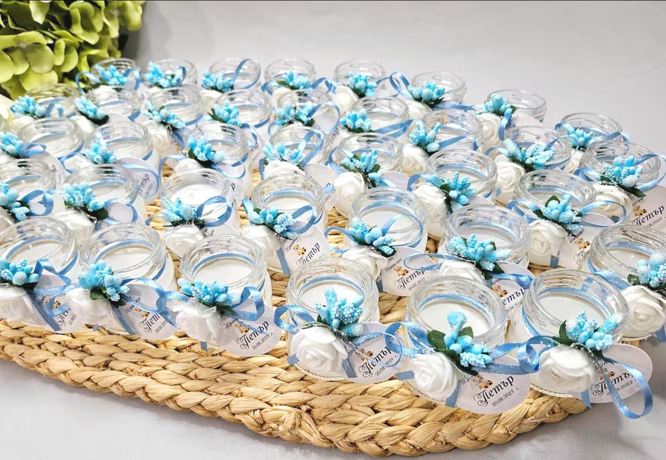 Velas personalizadas recuerdos de bautizo o boda para invitados, con aroma y color a elección