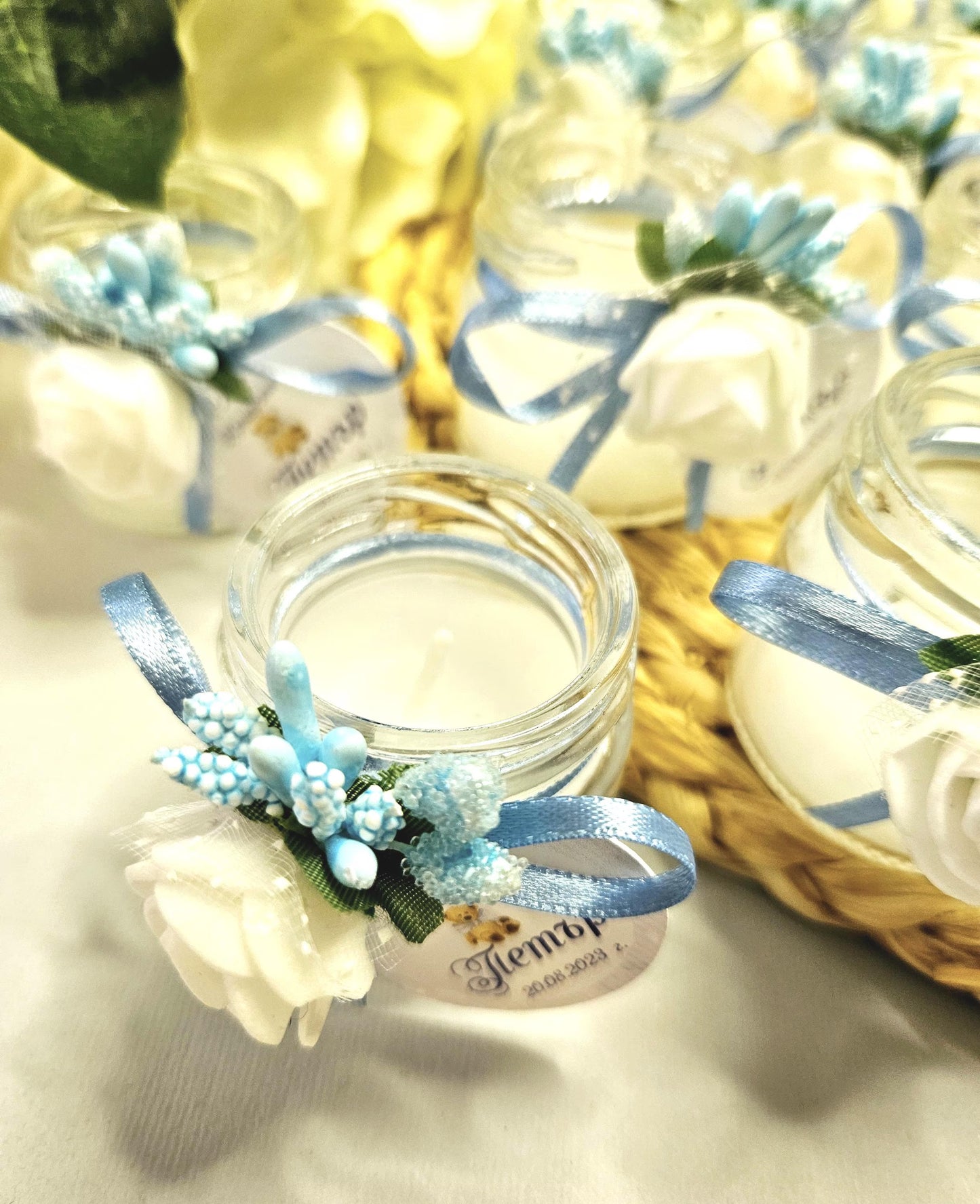 Velas personalizadas recuerdos de bautizo o boda para invitados, con aroma y color a elección