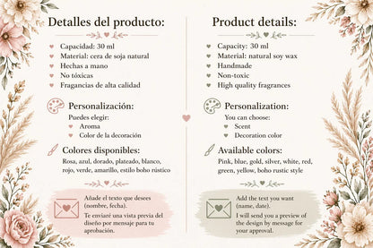 Velas personalizadas recuerdos de bautizo o boda para invitados, con aroma y color a elección