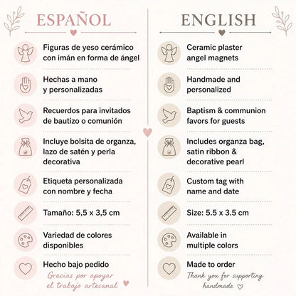 Figuras de yeso cerámico con imán en forma de ángel, personalizadas y hechas a mano