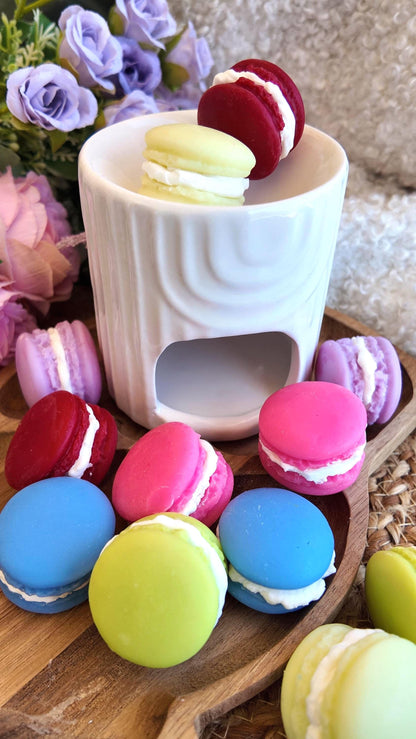 Cera de soja derretida en forma de macarons franceses, set en caja de 6 wax melts con aromas sorpresa