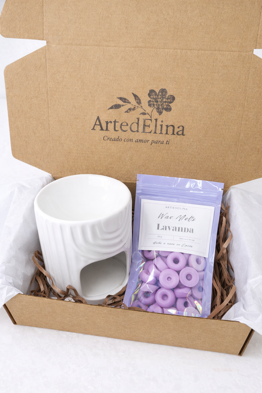 Kit quemador de cera con wax melts lavanda 50g set aromático hecho a mano en España