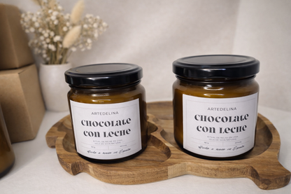 Vela aromática chocolate con leche suizo 180g hecha con cera de soja natural con hasta 40 horas de duración