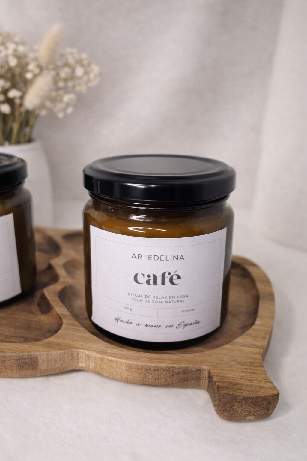 Vela aromática Corazón de Café 180g hecha con cera de soja natural con hasta 40 horas de duración