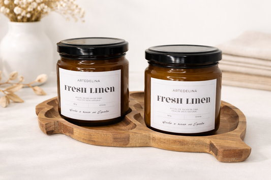 Vela aromática Fresh Linen 180g hecha con cera de soja natural con hasta 40 horas de duración