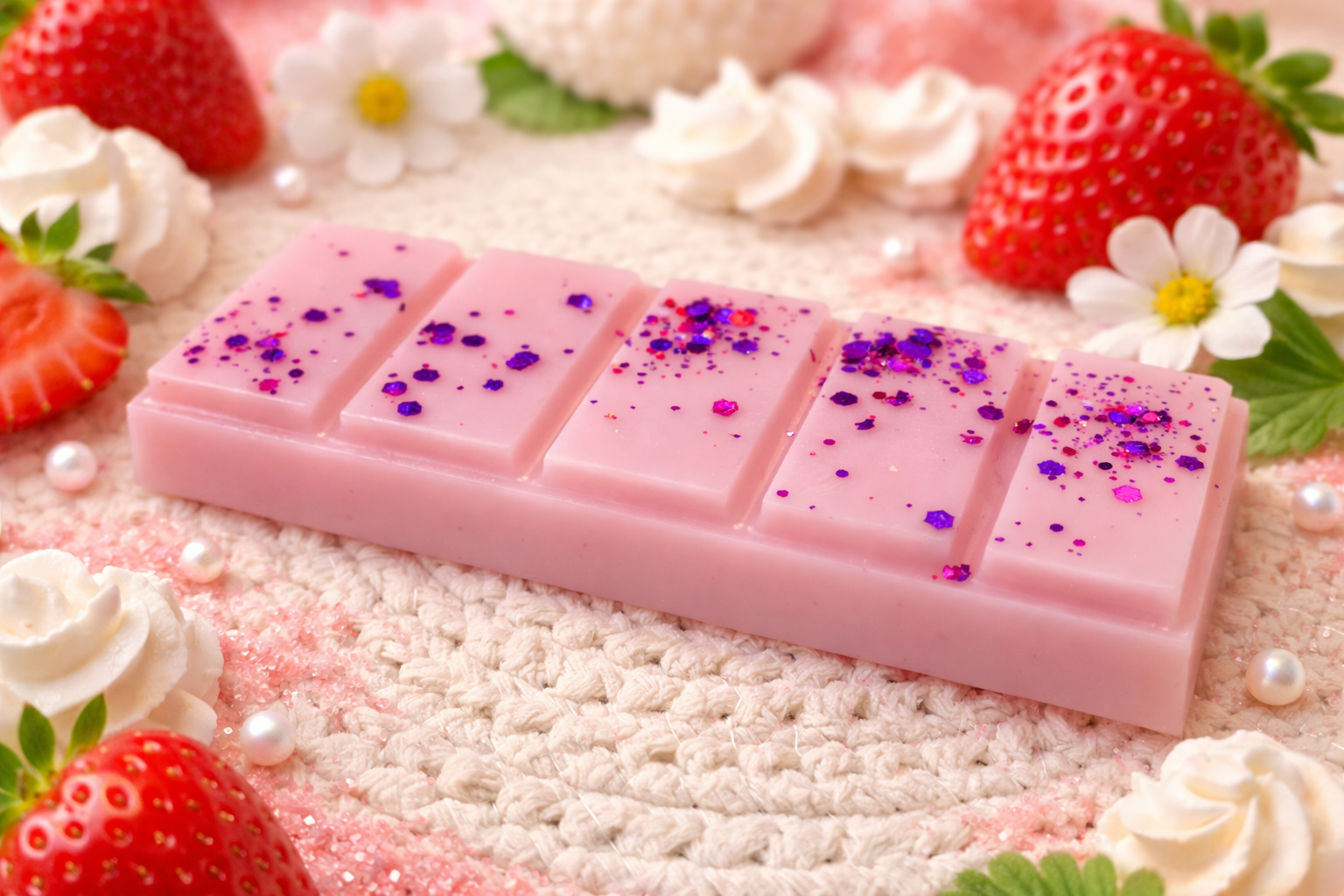 Wax melts de cera de soja con aroma a fresa y nata, fragancia dulce y cremosa hecha a mano