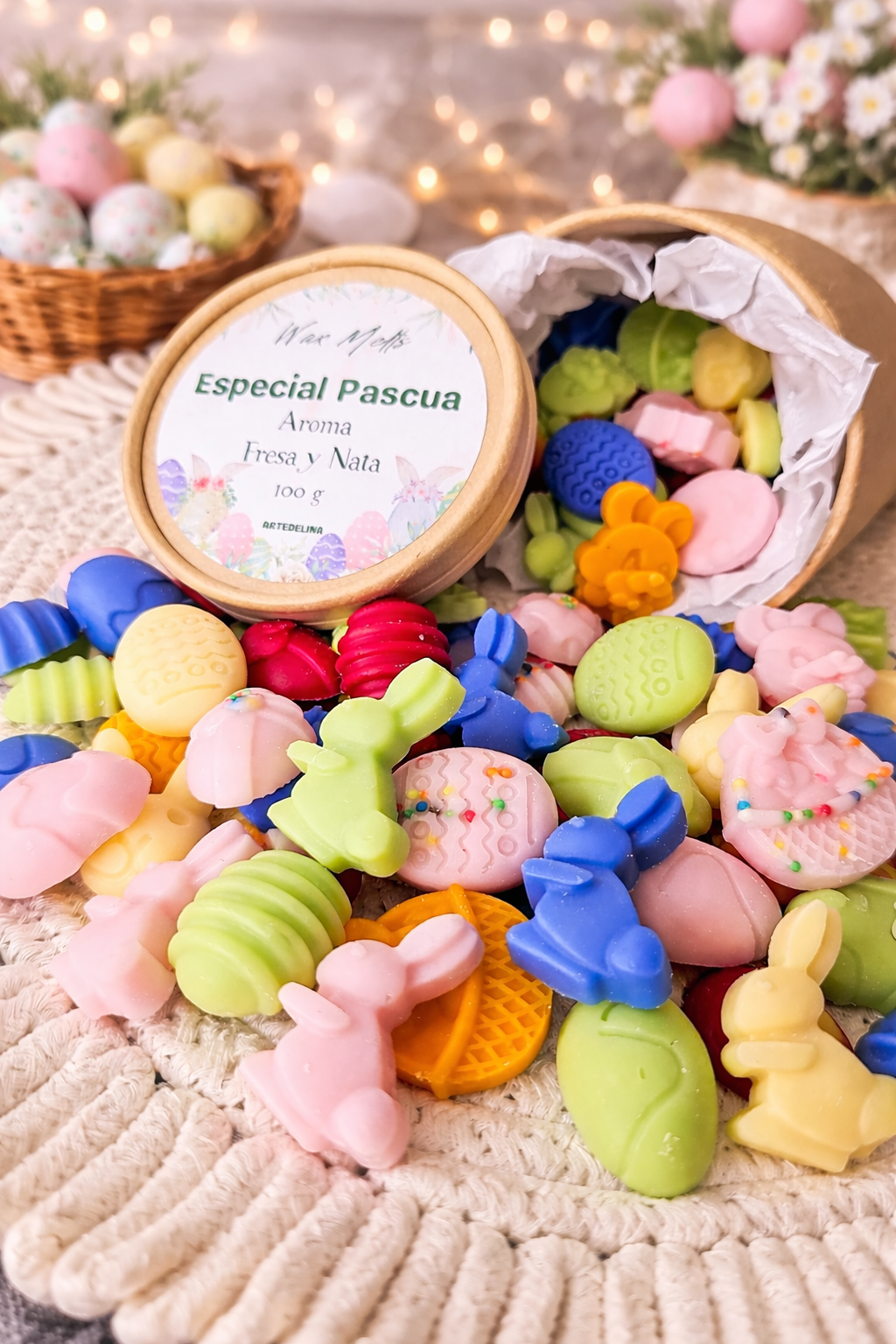 Wax melts edición limitada Pascua aroma fresas con nata, 100 g de cera de soja natural hechos a mano en España