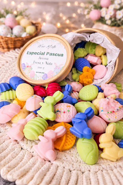 Wax melts edición limitada Pascua aroma fresas con nata, 100 g de cera de soja natural hechos a mano en España