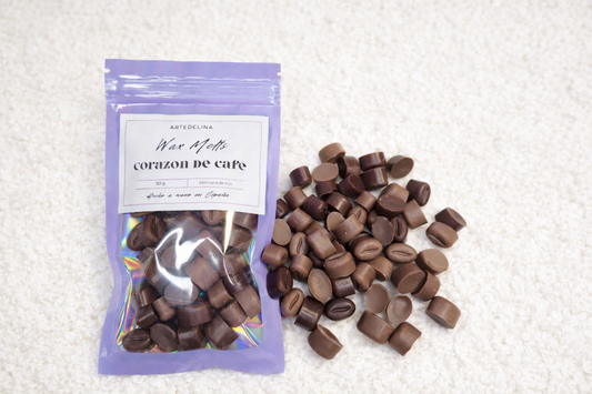Wax melts Corazón de Café de cera de soja artesanal con aroma intenso a café recién hecho.